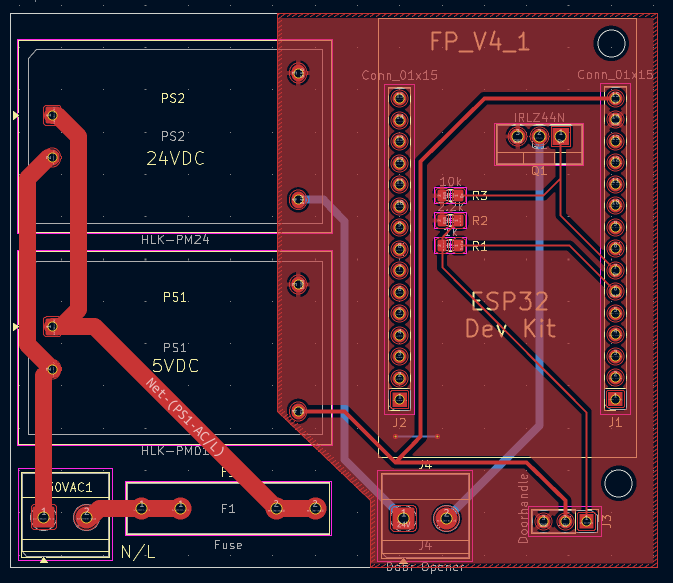 KiCad PCB design of the basestation including ESP32, MOSFET driver, and connectors